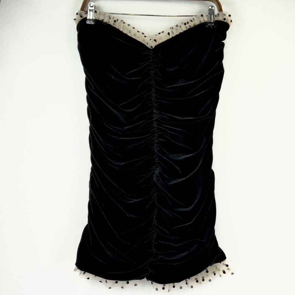 Women's Sweetheart Velvet Velour Romantic Bodycon Ruffle Polka Dot Mini Dress XL